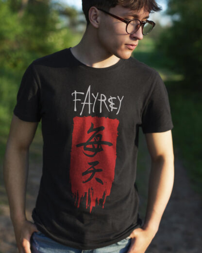 FAYREY Black T-Shirt Everyday handwritten in Chinese Characters.