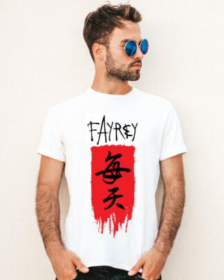 FAYREY White T-Shirt Everyday handwritten in Chinese Characters.
